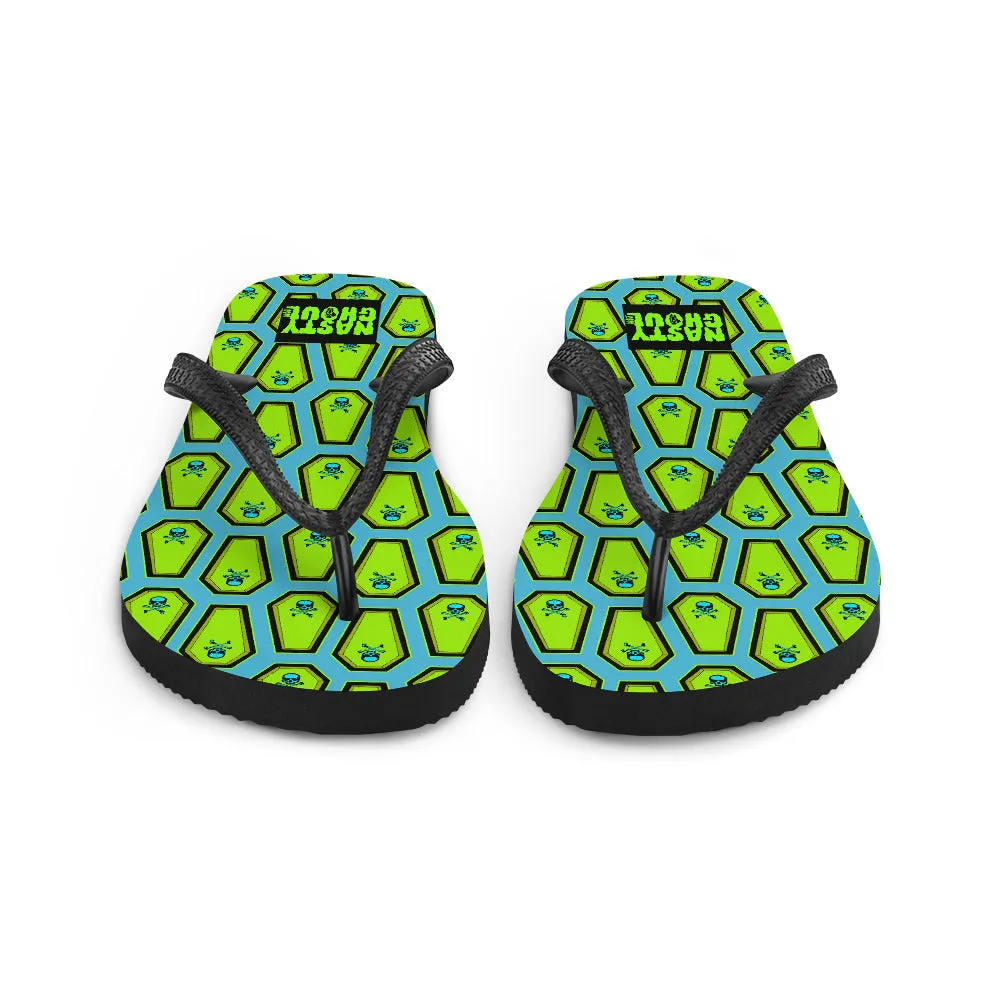 Coffin and Skull Flip-Flops All Over Print / Teal & Neon Green