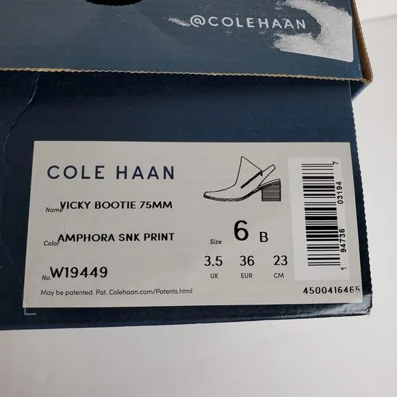 Cole Haan Vicky Leather Bootie Amphora Snake Print Size 6 Sling Back Zip Animal