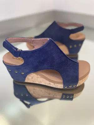 Corkys Navy Faux Suede Carley Wedge