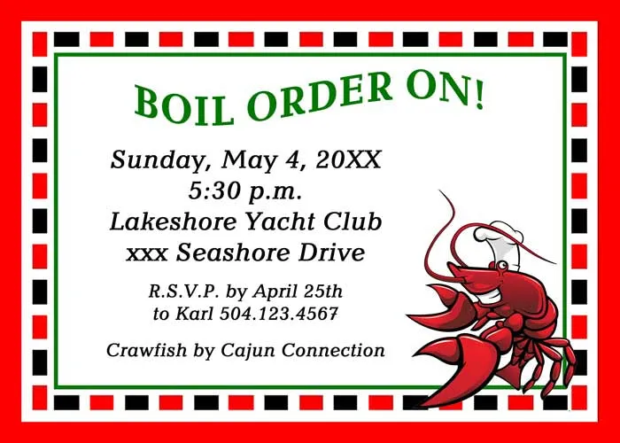 CRAWFISH CHEF BOIL ORDER ON CUSTOM INVITATION