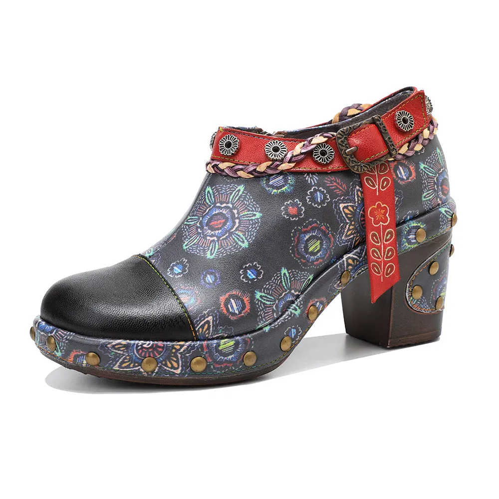 CrazycatZ Leather Pumps,Womens Colorful Vintage Block Heel Oxford Vintage Shoes Pumps 304
