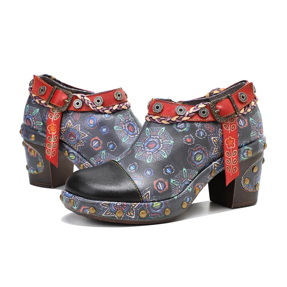 CrazycatZ Leather Pumps,Womens Colorful Vintage Block Heel Oxford Vintage Shoes Pumps 304