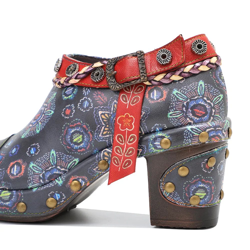 CrazycatZ Leather Pumps,Womens Colorful Vintage Block Heel Oxford Vintage Shoes Pumps 304