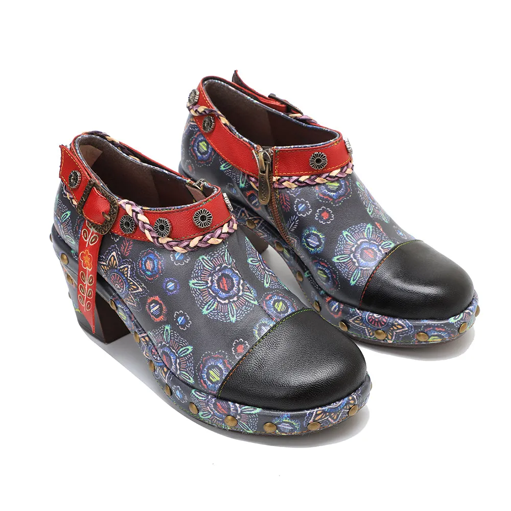 CrazycatZ Leather Pumps,Womens Colorful Vintage Block Heel Oxford Vintage Shoes Pumps 304