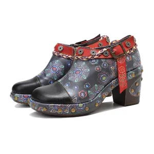 CrazycatZ Leather Pumps,Womens Colorful Vintage Block Heel Oxford Vintage Shoes Pumps 304