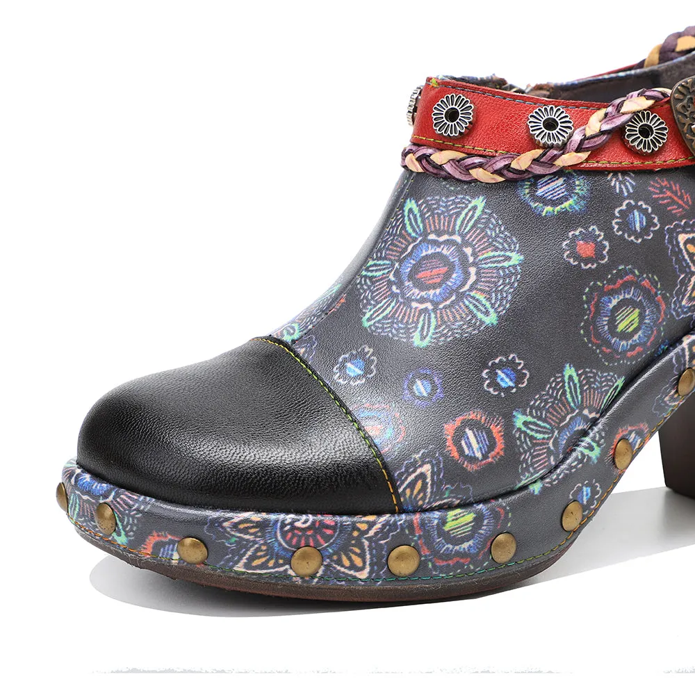 CrazycatZ Leather Pumps,Womens Colorful Vintage Block Heel Oxford Vintage Shoes Pumps 304