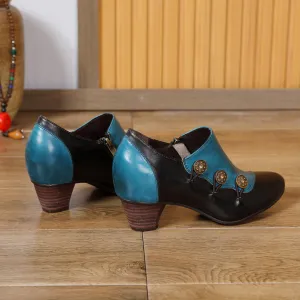 CrazycatZ Leather Pumps,Womens Colorful Vintage Block Heel Oxford Vintage Shoes Pumps Buttoned Deco
