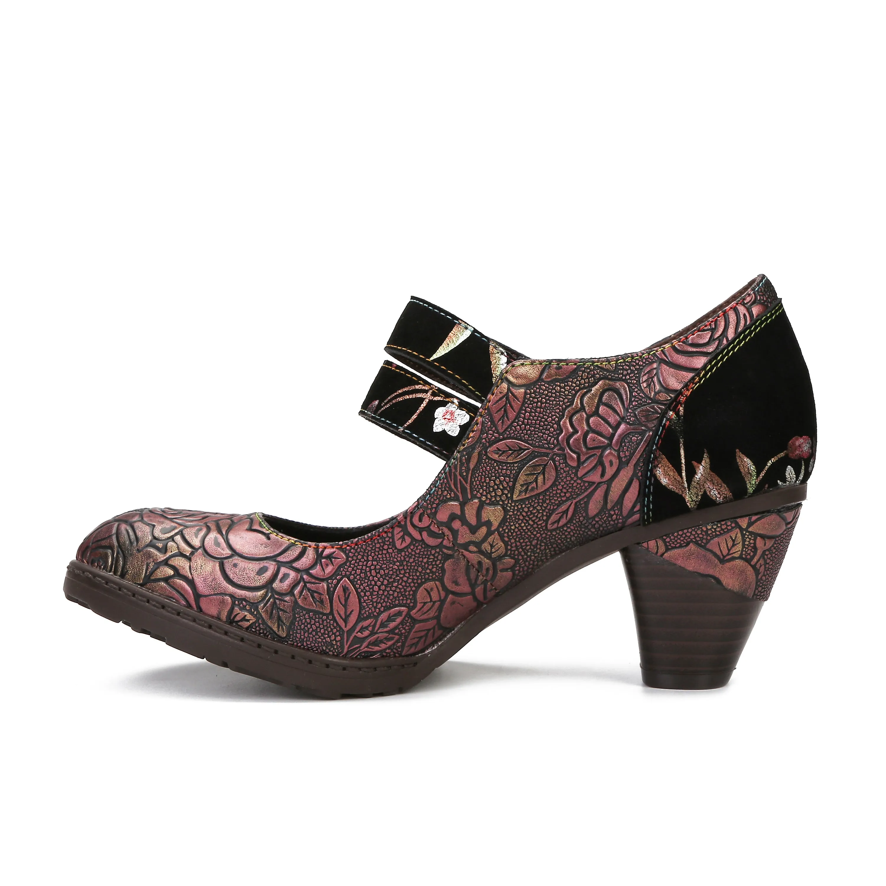 CrazycatZ Women's Leather Mary Jane Shoes Vintage Bohemian Colorful Shoes Floral Mary Jane Shoes