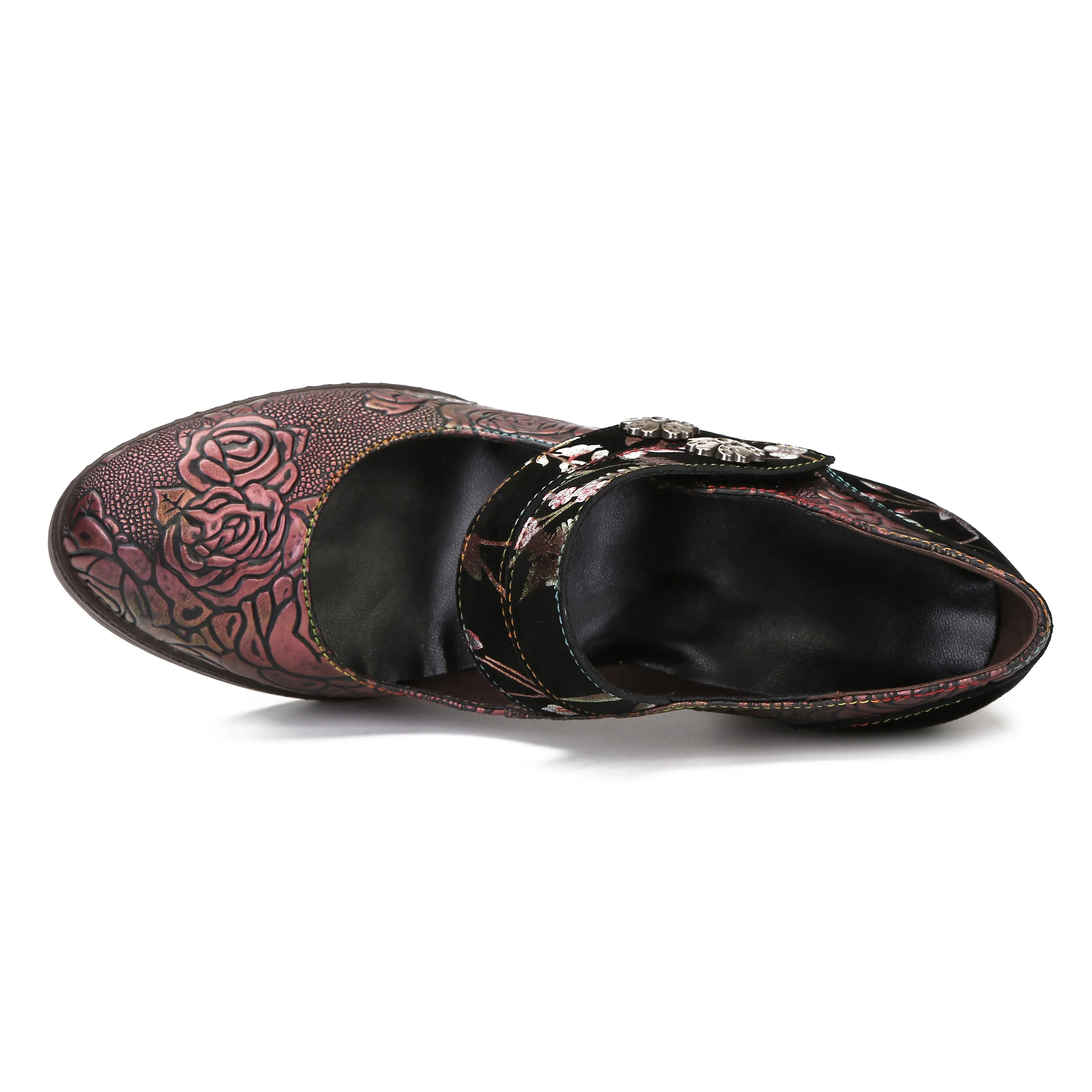 CrazycatZ Women's Leather Mary Jane Shoes Vintage Bohemian Colorful Shoes Floral Mary Jane Shoes