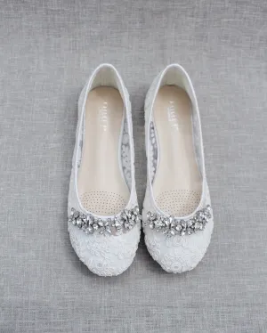 Crochet Lace Round Toe Flats with Floral Rhinestones