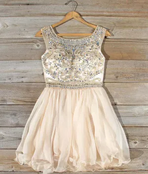 Cute round neck bead apricot short prom dress, homecoming dress