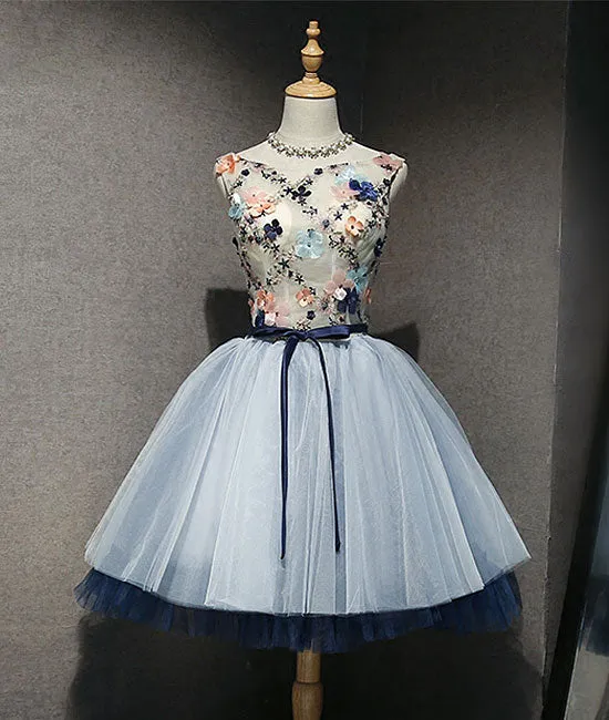 Cute round neck tulle short prom dress, homecoming dress