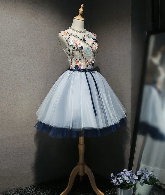 Cute round neck tulle short prom dress, homecoming dress