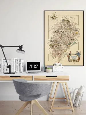 Decorative Map of Bourgogne Franche Comte, France| Vintage Map Art