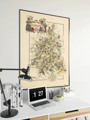 Decorative Map of Champagne Region, France| Vintage Map Art