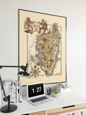 Decorative Map of Corsica, France| Vintage Map Art