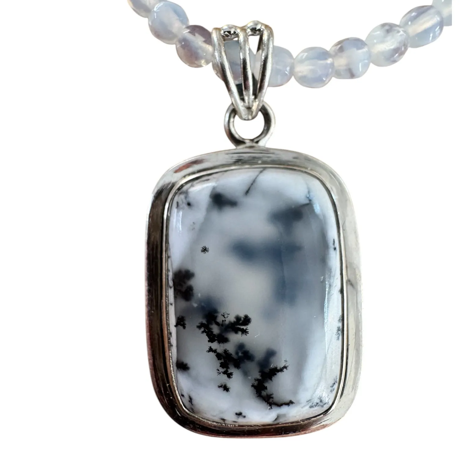 Dendritic Opal Solid 925 Sterling Silver Pendant Necklace