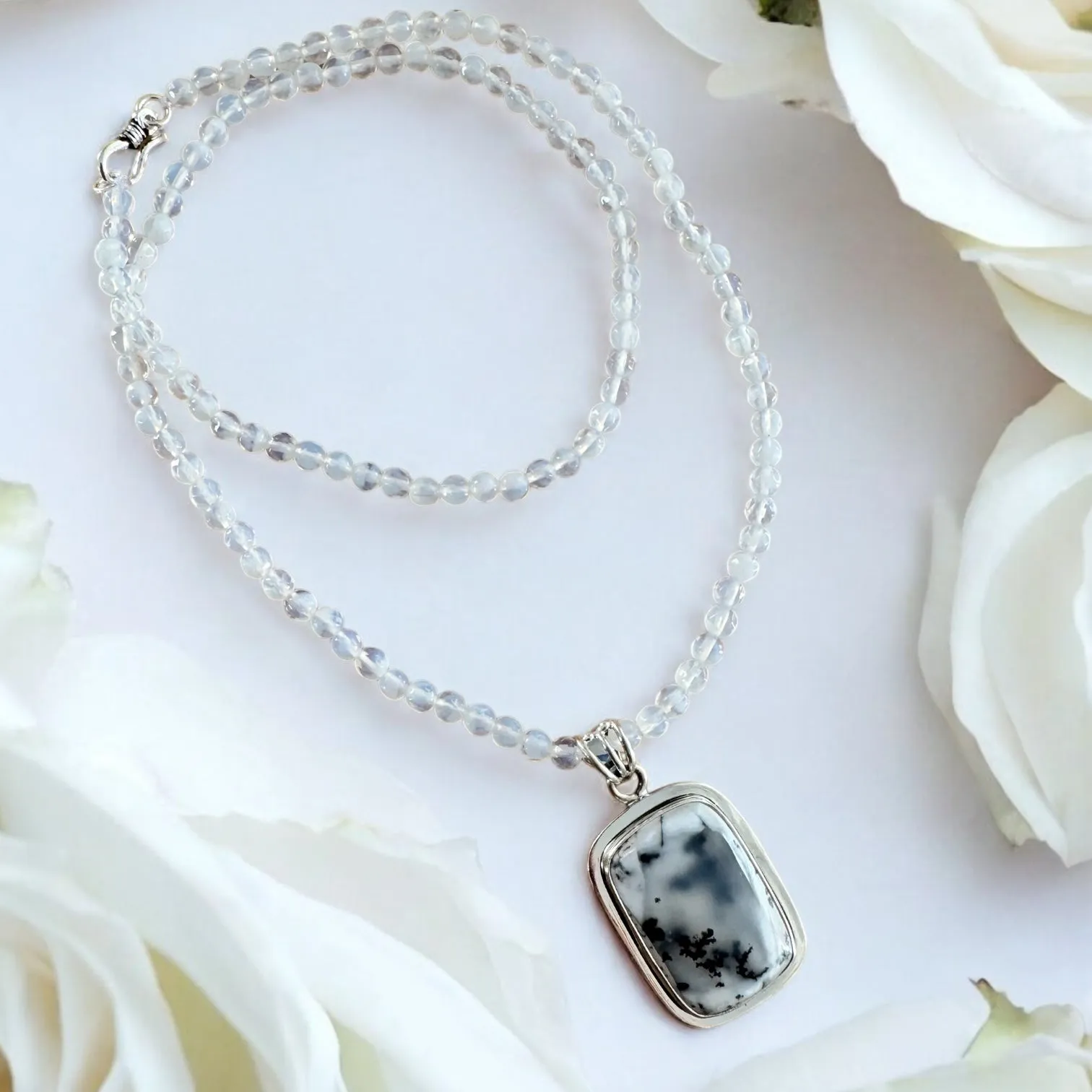 Dendritic Opal Solid 925 Sterling Silver Pendant Necklace
