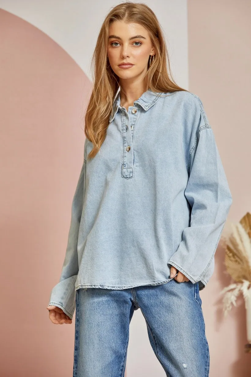 Denim Casual Collared Shirt
