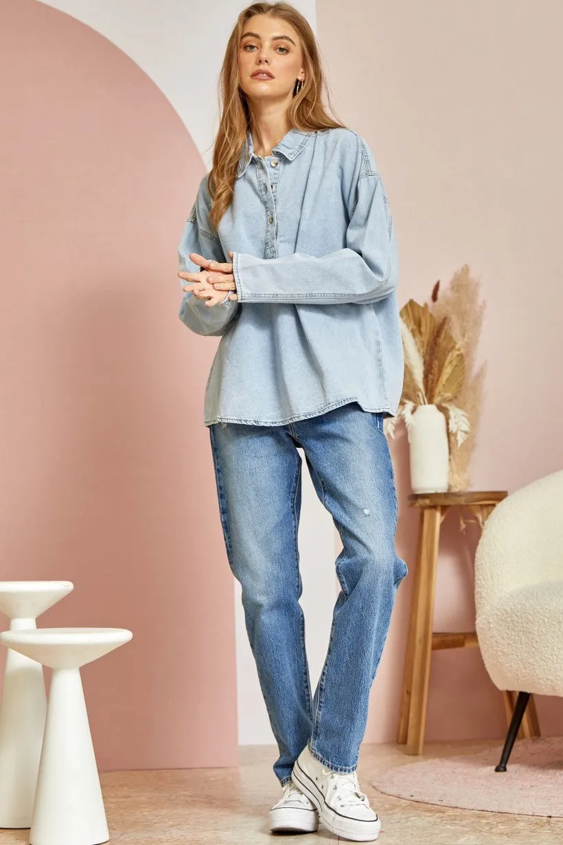 Denim Casual Collared Shirt