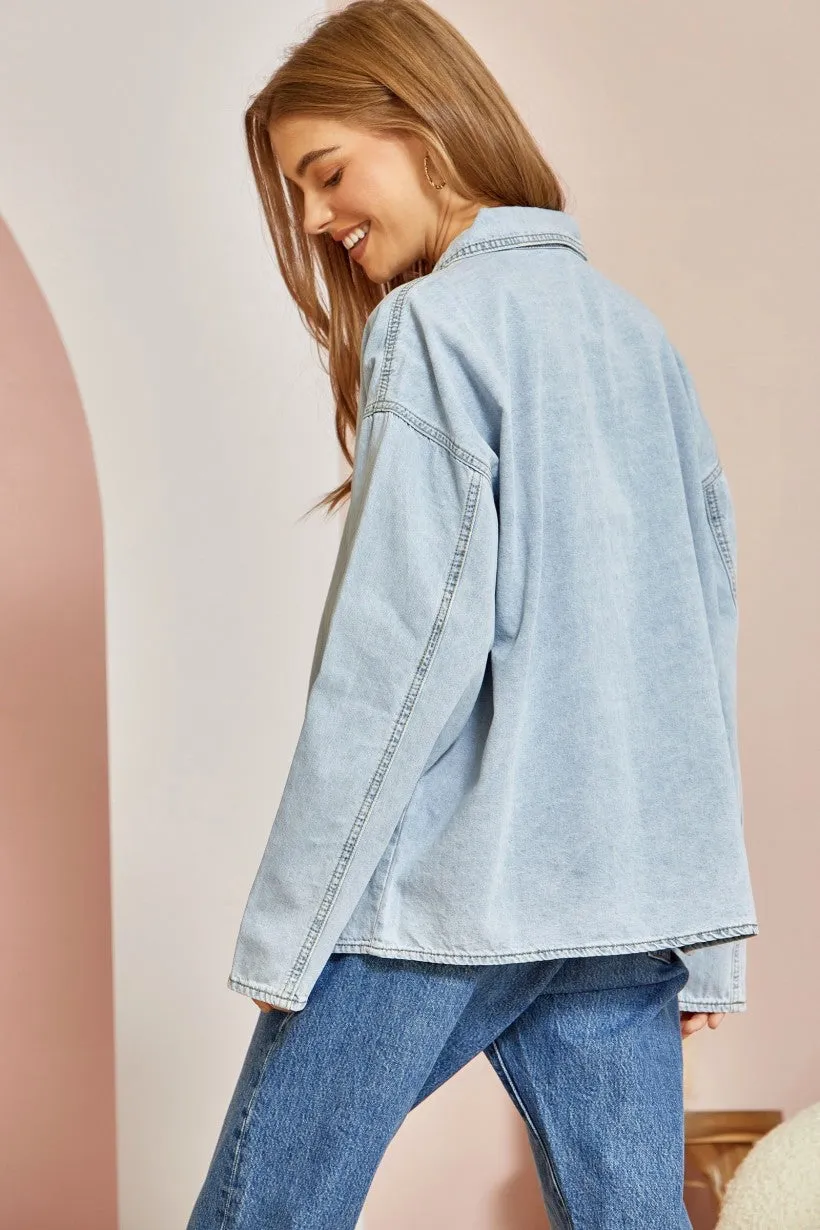 Denim Casual Collared Shirt