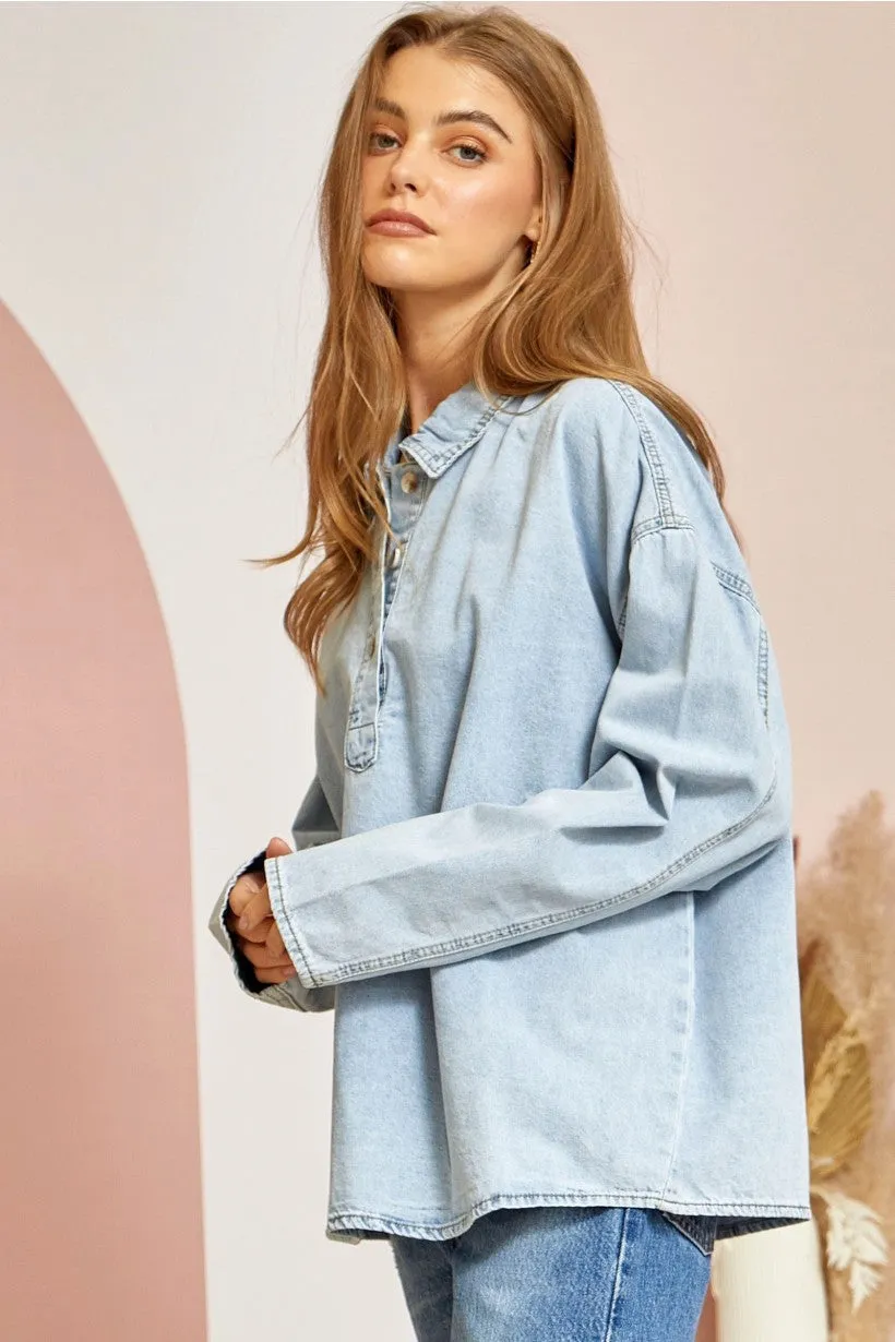 Denim Casual Collared Shirt