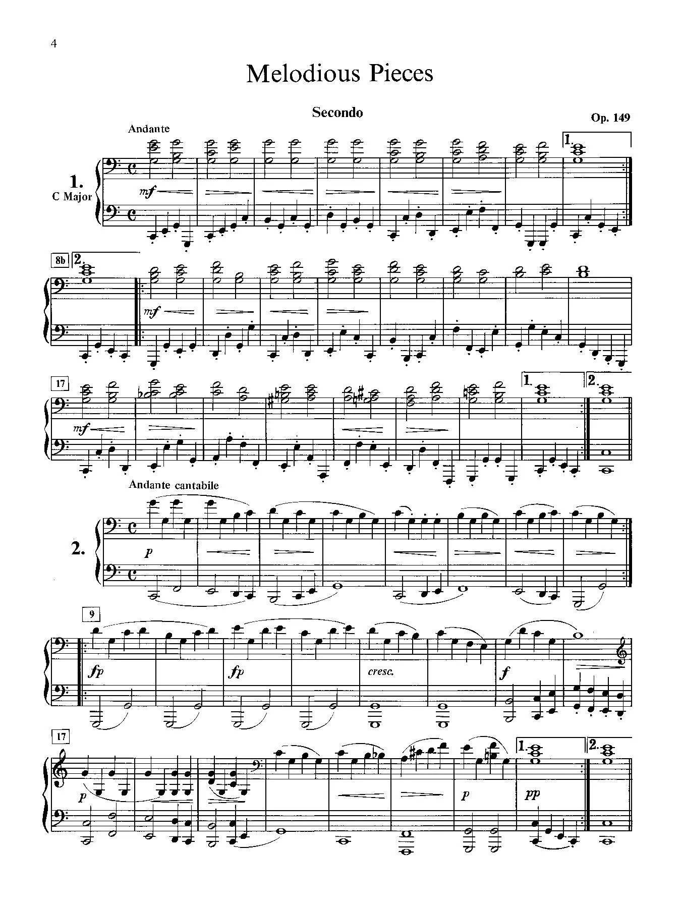 Diabelli: Melodious Pieces on Five Notes, Opus 149 for Piano Duet