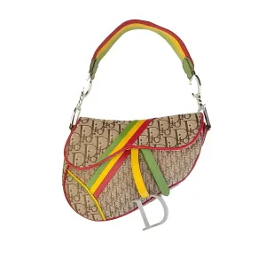 Dior Beige Rasta Logo Saddle Bag