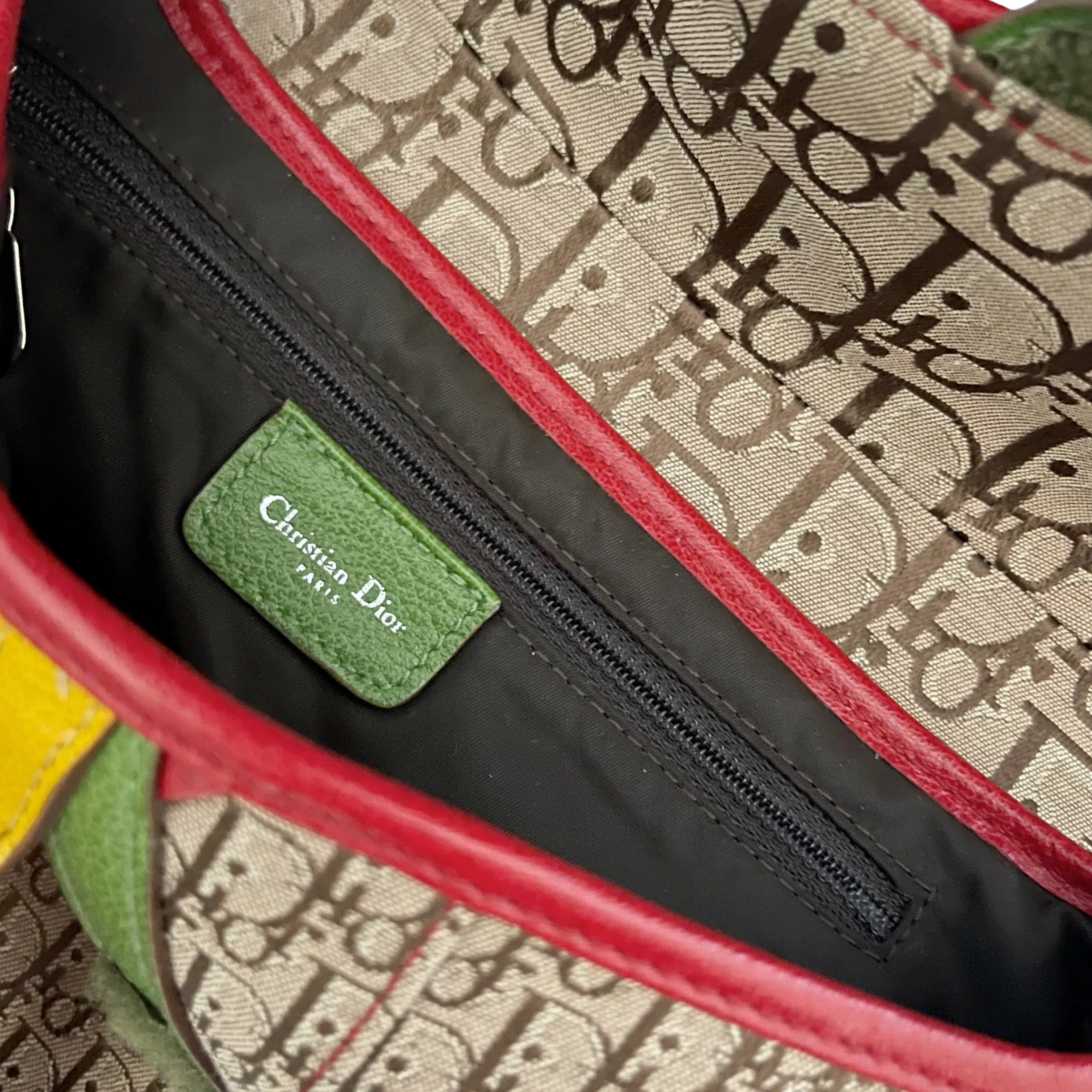 Dior Beige Rasta Logo Saddle Bag