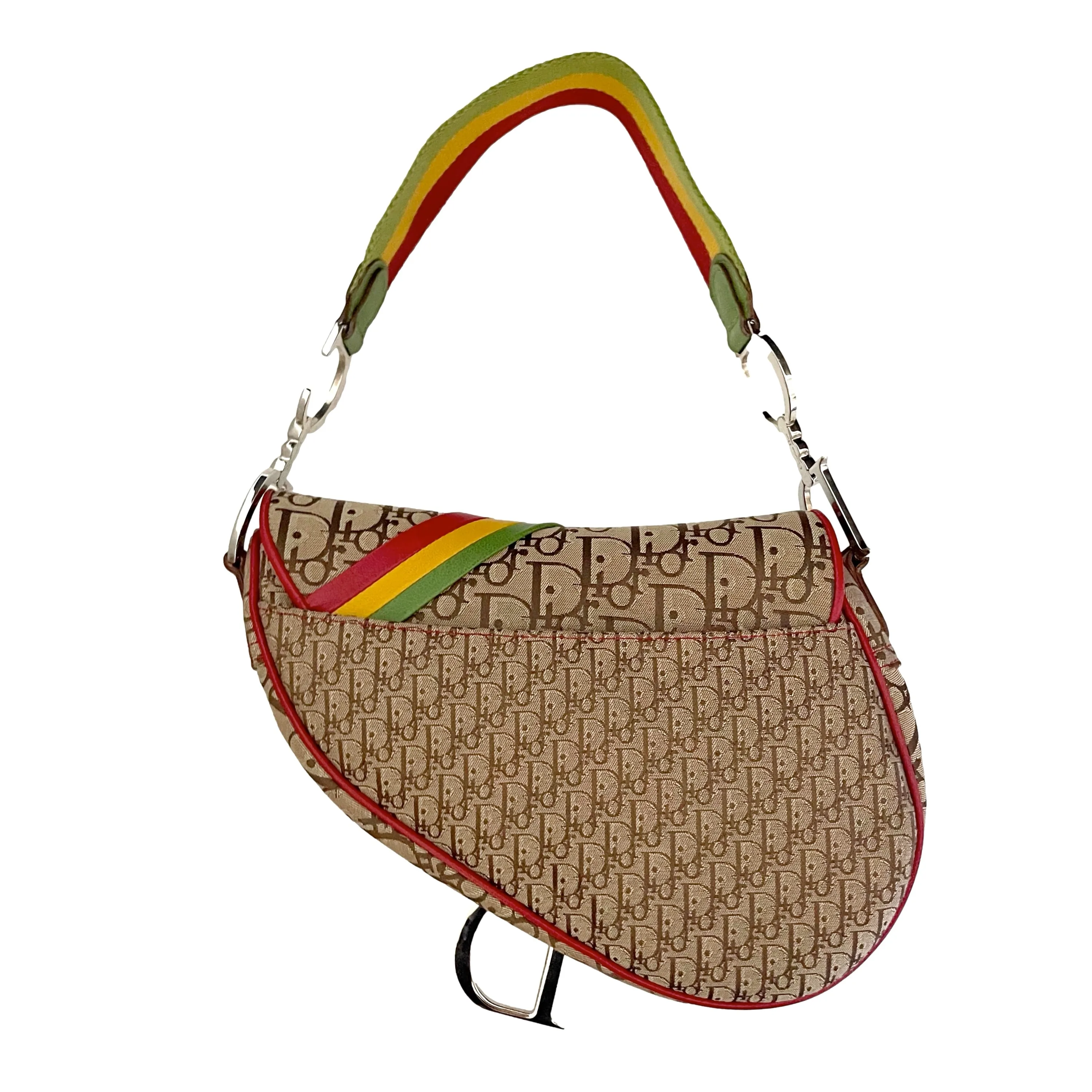 Dior Beige Rasta Logo Saddle Bag
