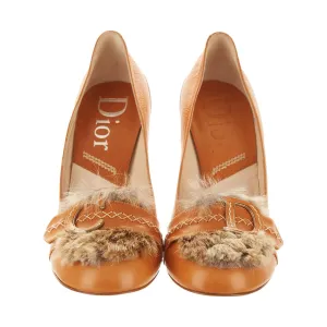 Dior Brown Fur Logo Heels