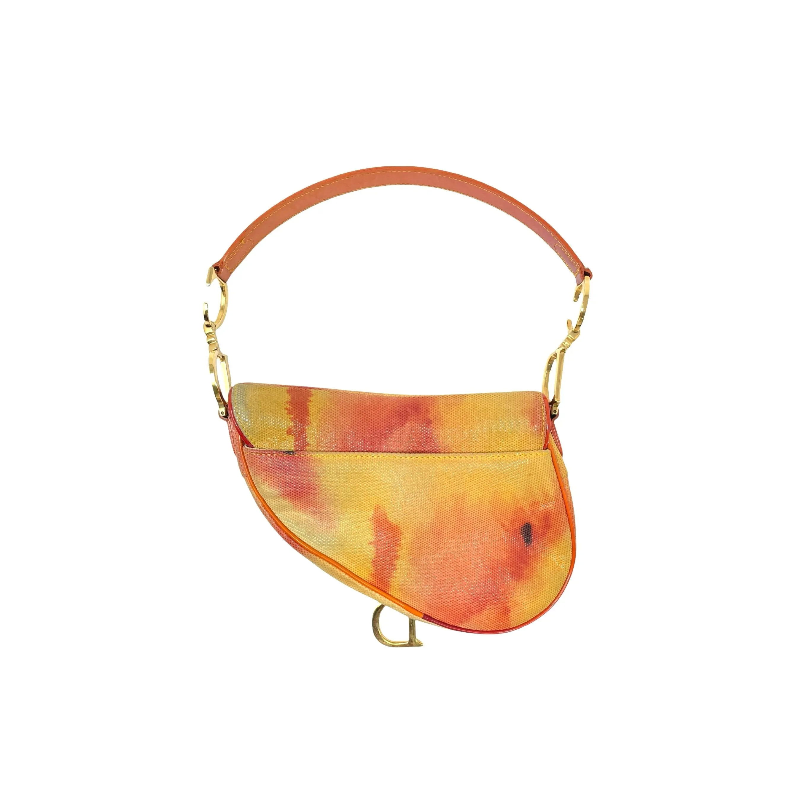 Dior Orange Print Mini Saddle Bag
