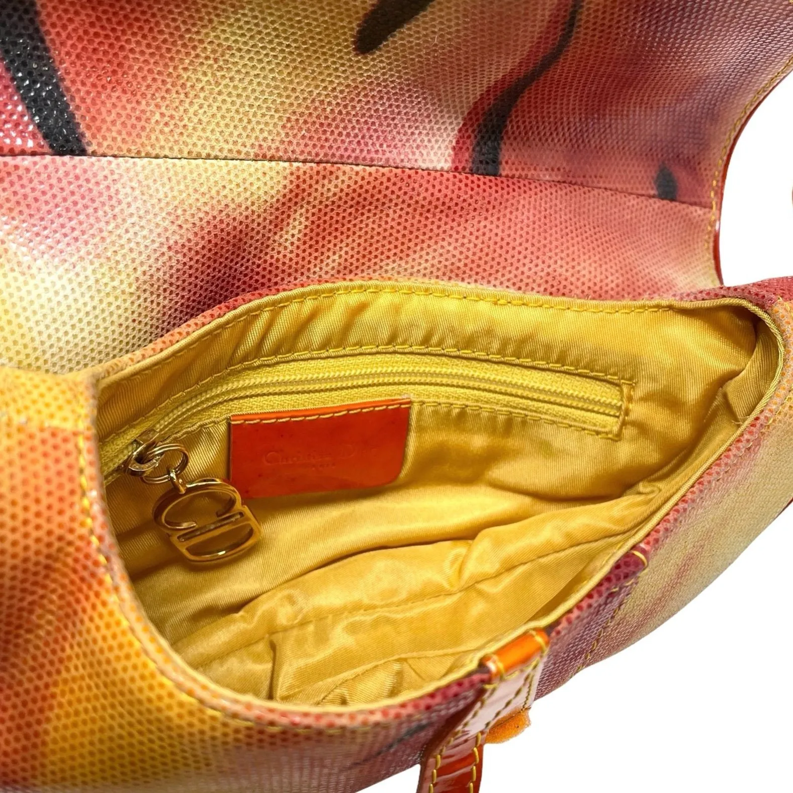Dior Orange Print Mini Saddle Bag