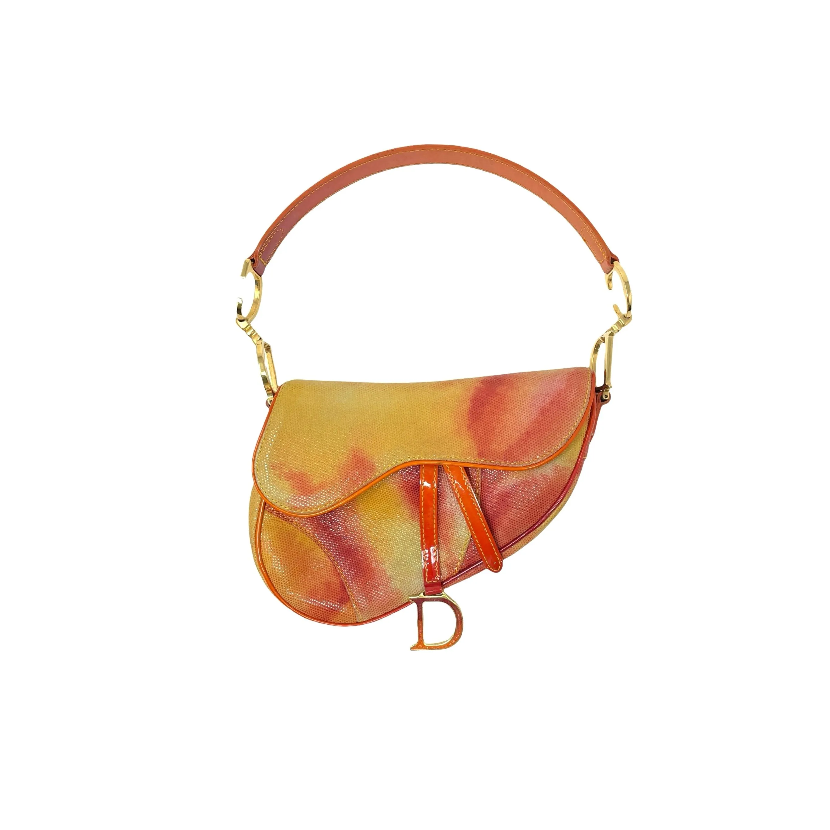 Dior Orange Print Mini Saddle Bag