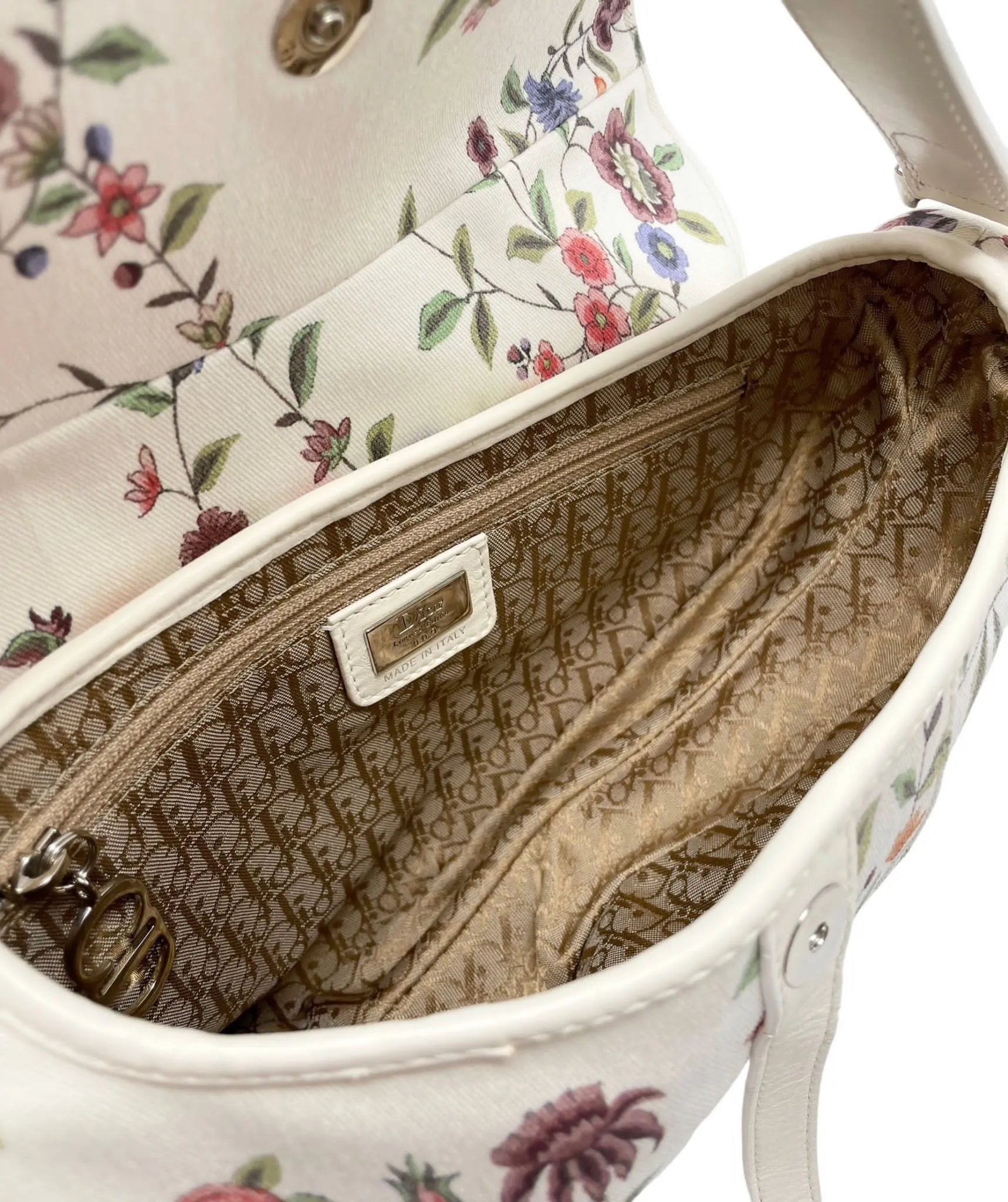 Dior White Floral Saddle Bag