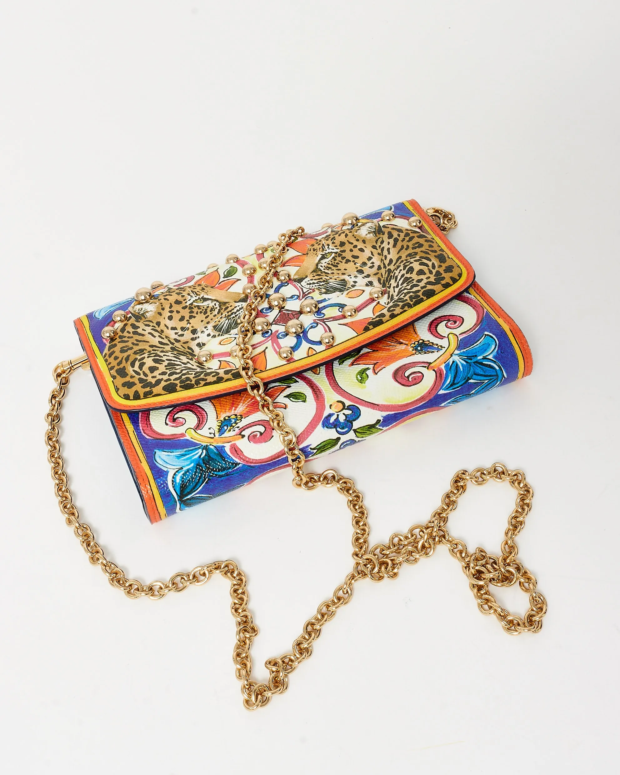 Dolce & Gabbana Leopard & Multi Color Coated Canvas Wallet On Chain