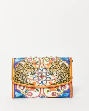 Dolce & Gabbana Leopard & Multi Color Coated Canvas Wallet On Chain