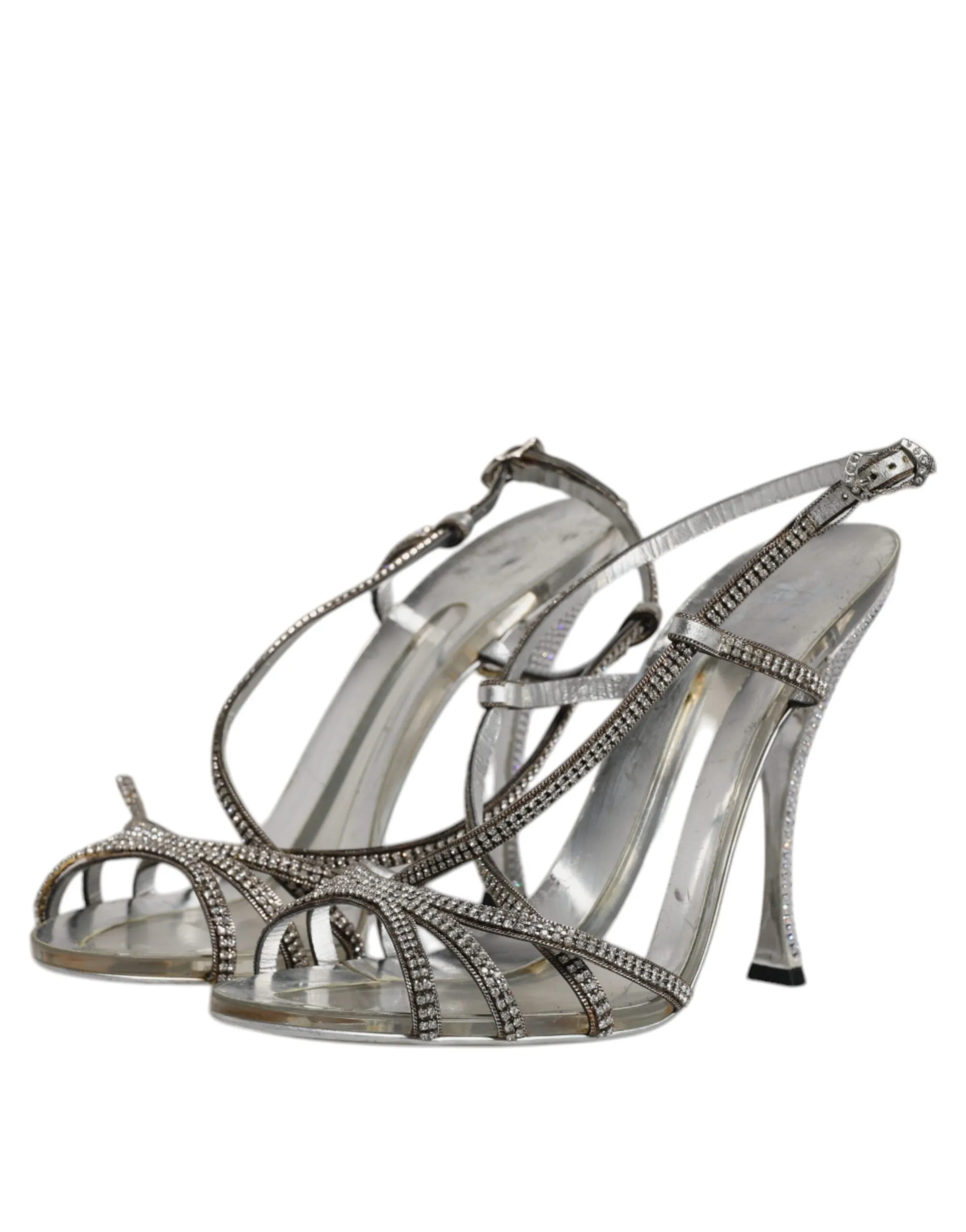 Dolce&Gabbana KEIRA Women Silver Sandals Polyurethane Crystals Heel Shoes EUR 39