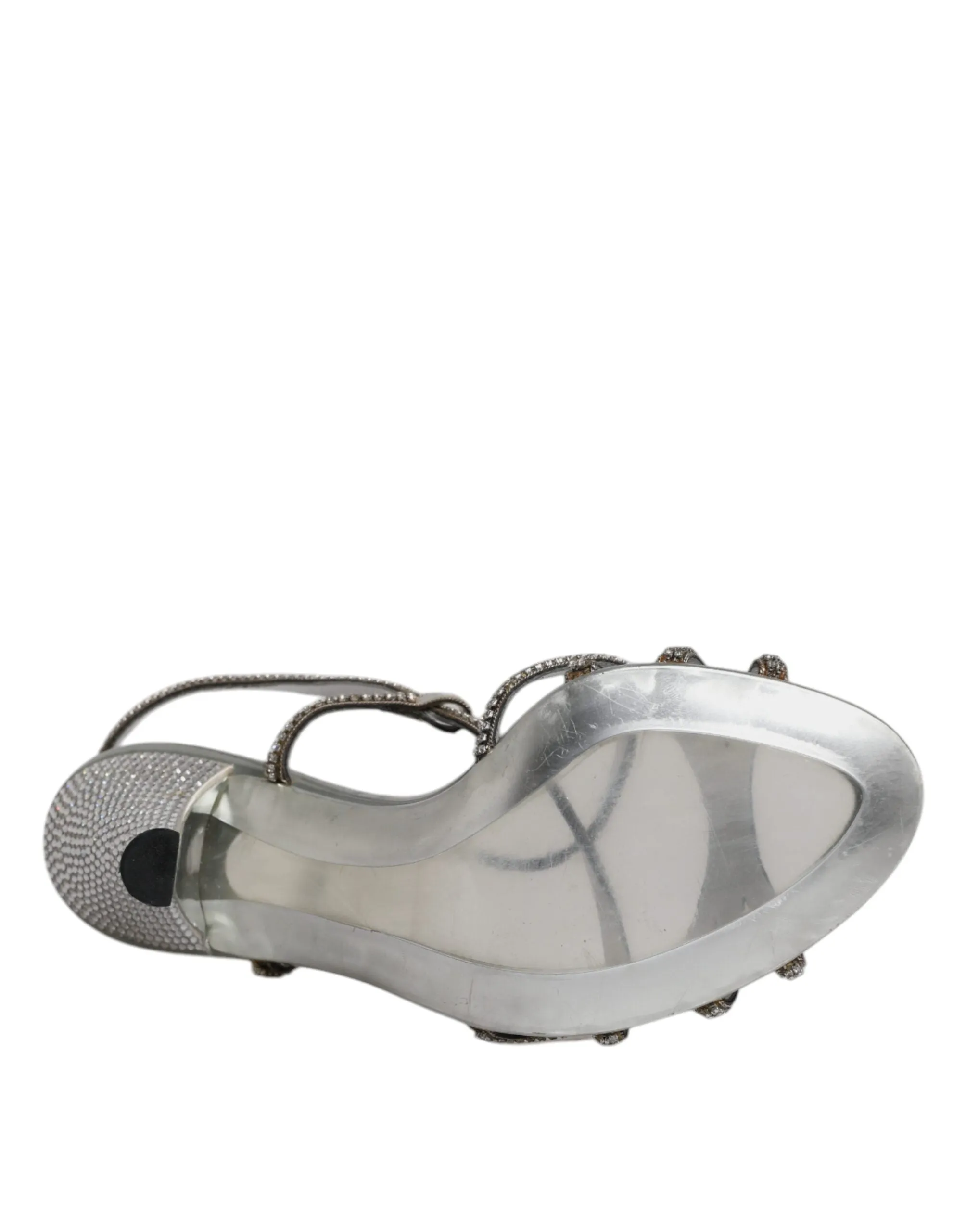 Dolce&Gabbana KEIRA Women Silver Sandals Polyurethane Crystals Heel Shoes EUR 39