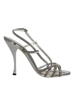 Dolce&Gabbana KEIRA Women Silver Sandals Polyurethane Crystals Heel Shoes EUR 39