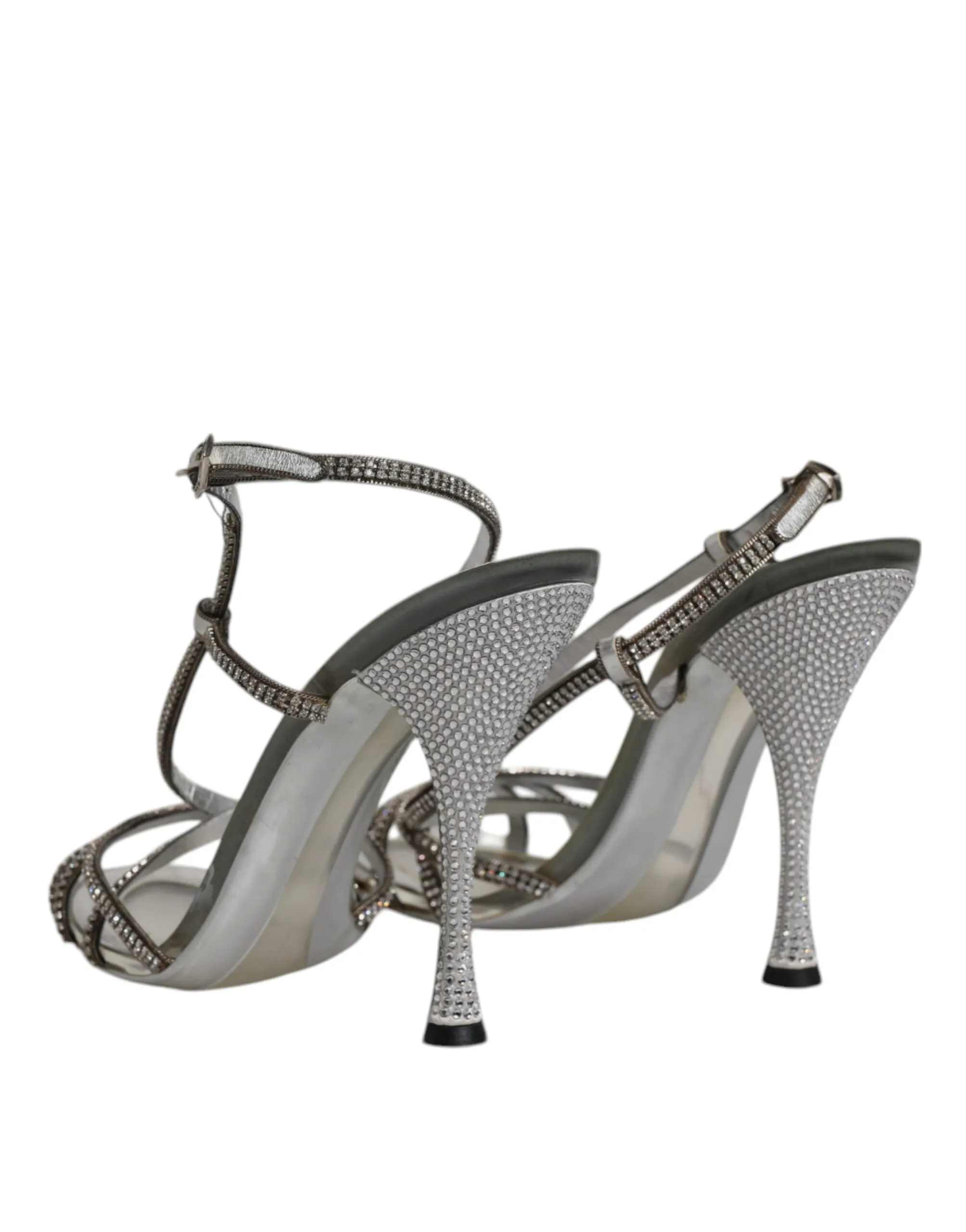 Dolce&Gabbana KEIRA Women Silver Sandals Polyurethane Crystals Heel Shoes EUR 39