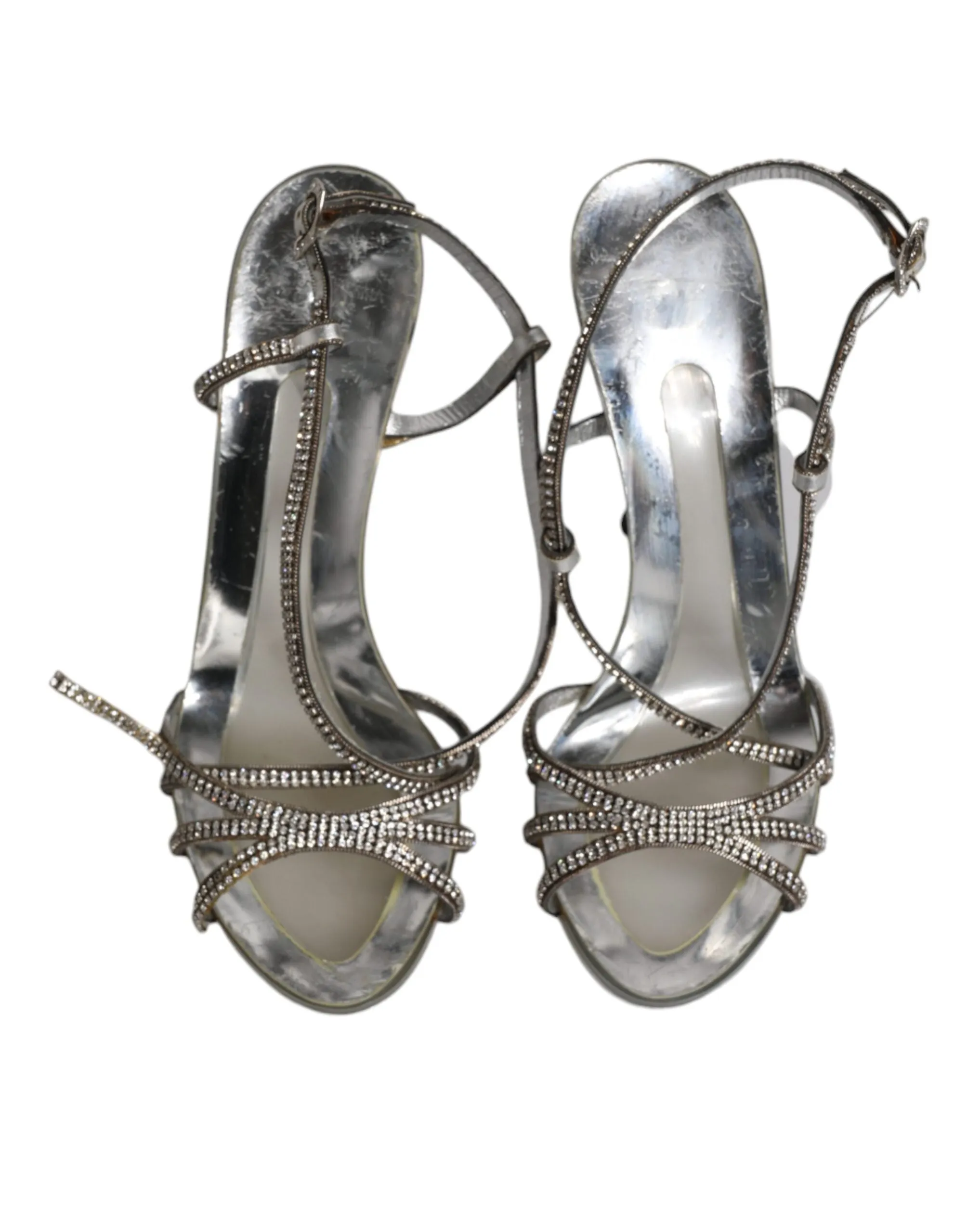 Dolce&Gabbana KEIRA Women Silver Sandals Polyurethane Crystals Heel Shoes EUR 39