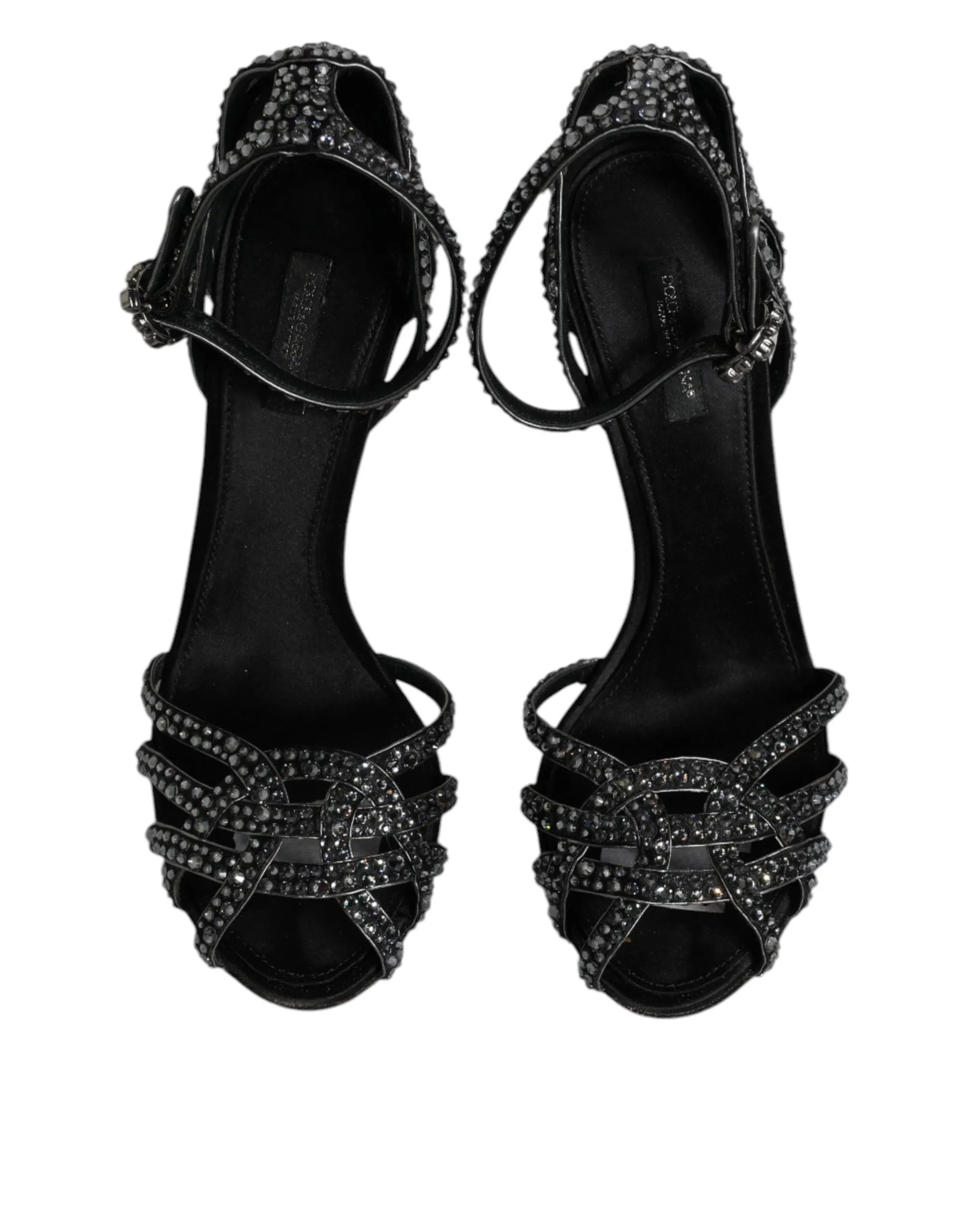 Dolce&Gabbana Women Black Sandals Leather Studded Ankle Strap Heel Shoes EUR 39