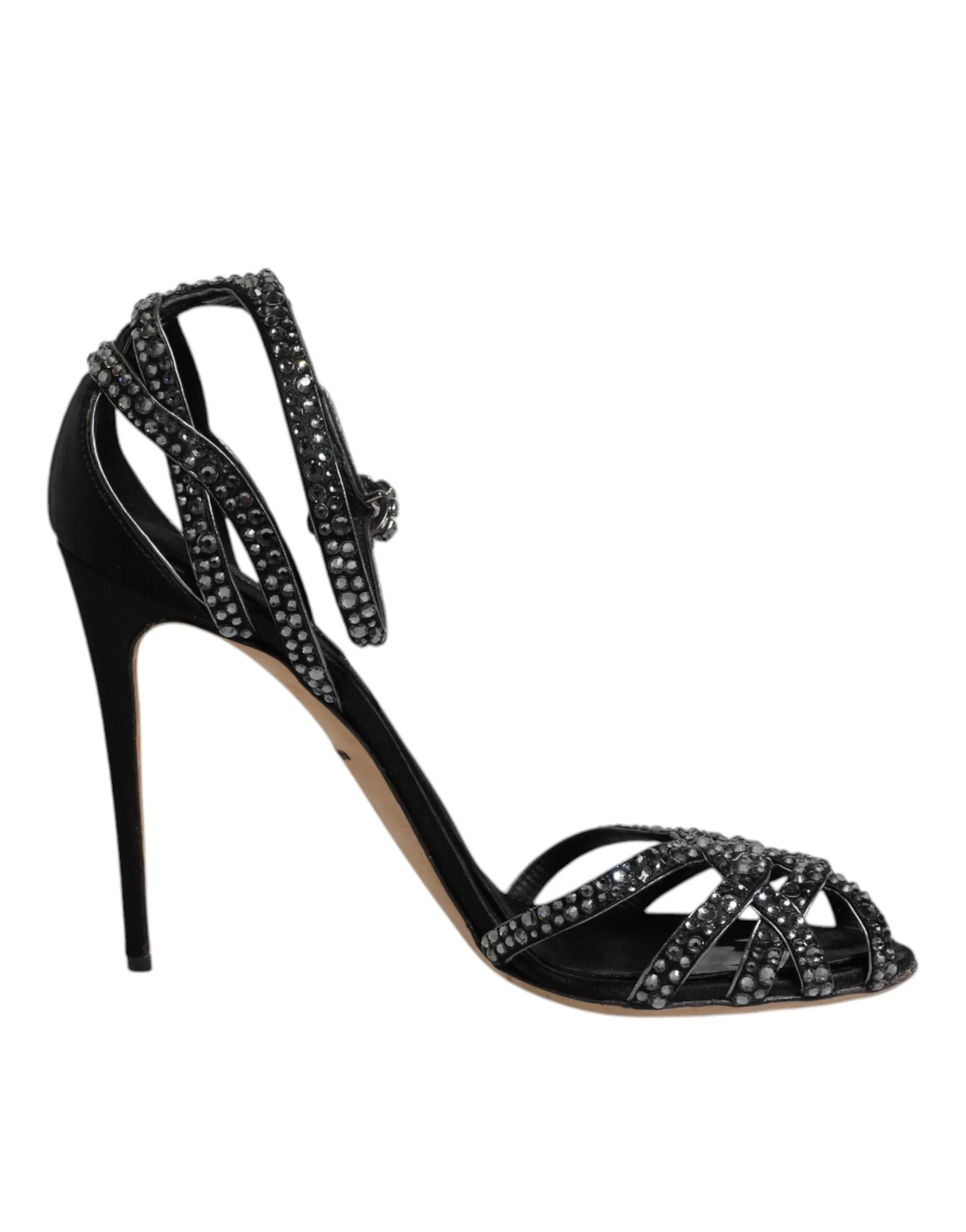 Dolce&Gabbana Women Black Sandals Leather Studded Ankle Strap Heel Shoes EUR 39
