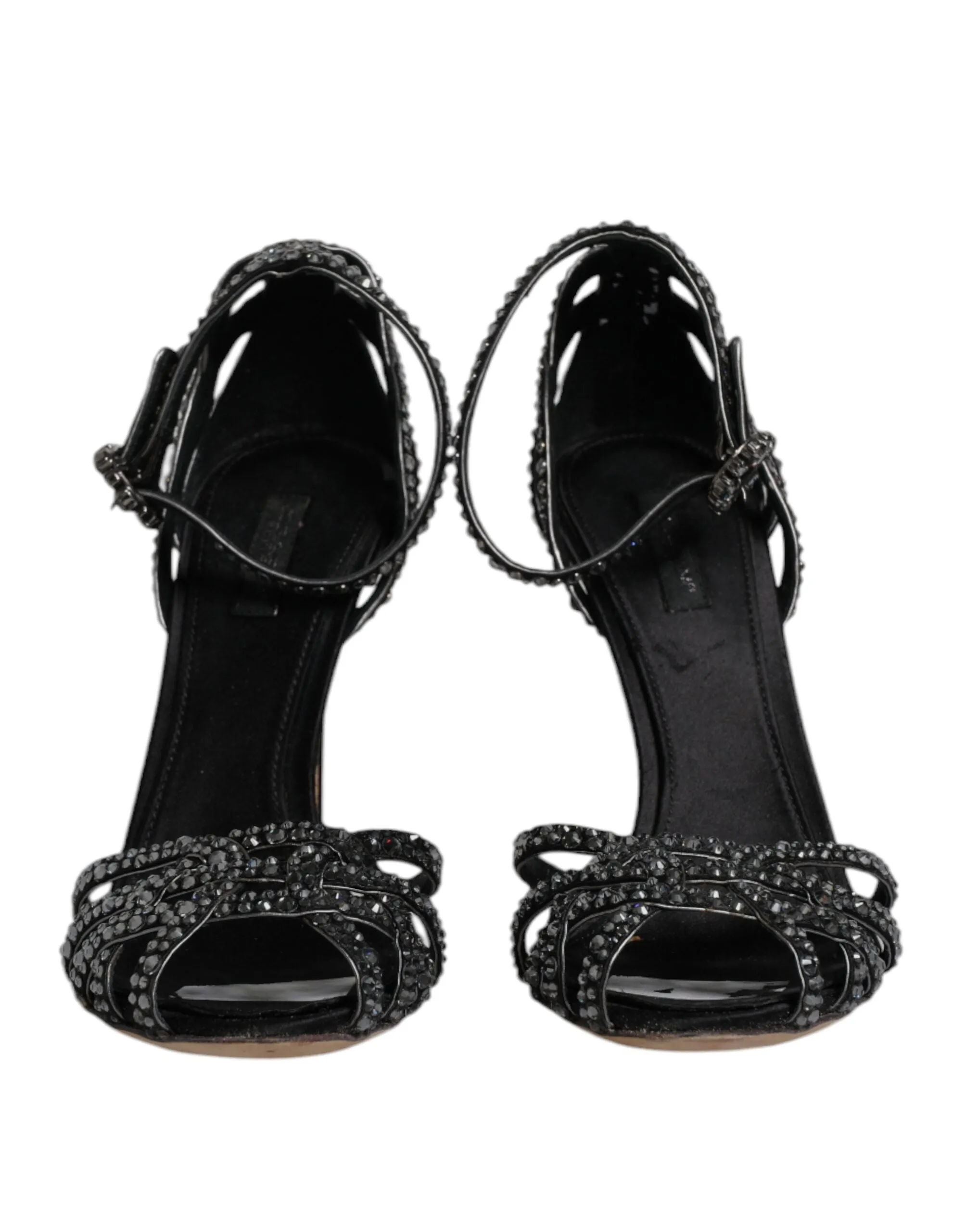 Dolce&Gabbana Women Black Sandals Leather Studded Ankle Strap Heel Shoes EUR 39