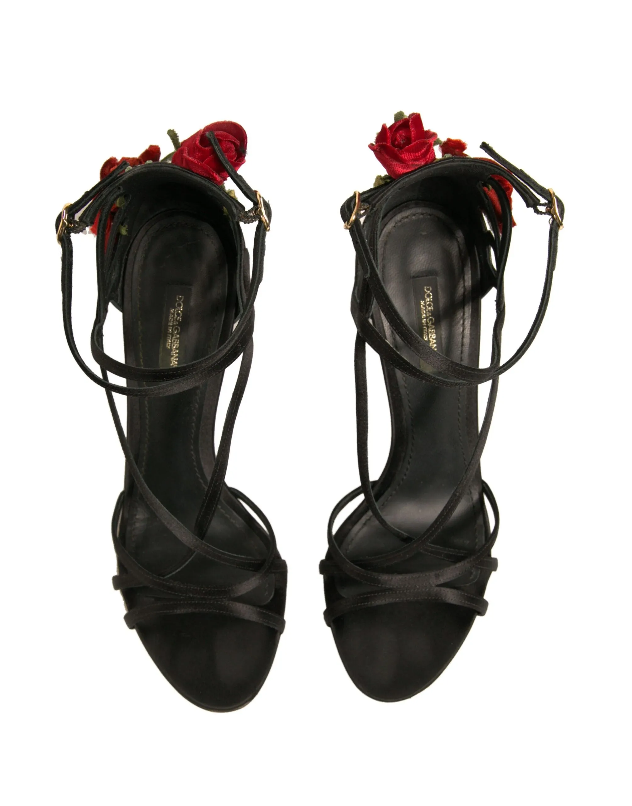 Dolce&Gabbana Women Black Sandals Viscose Floral High Heel Strappy Shoes EUR 38