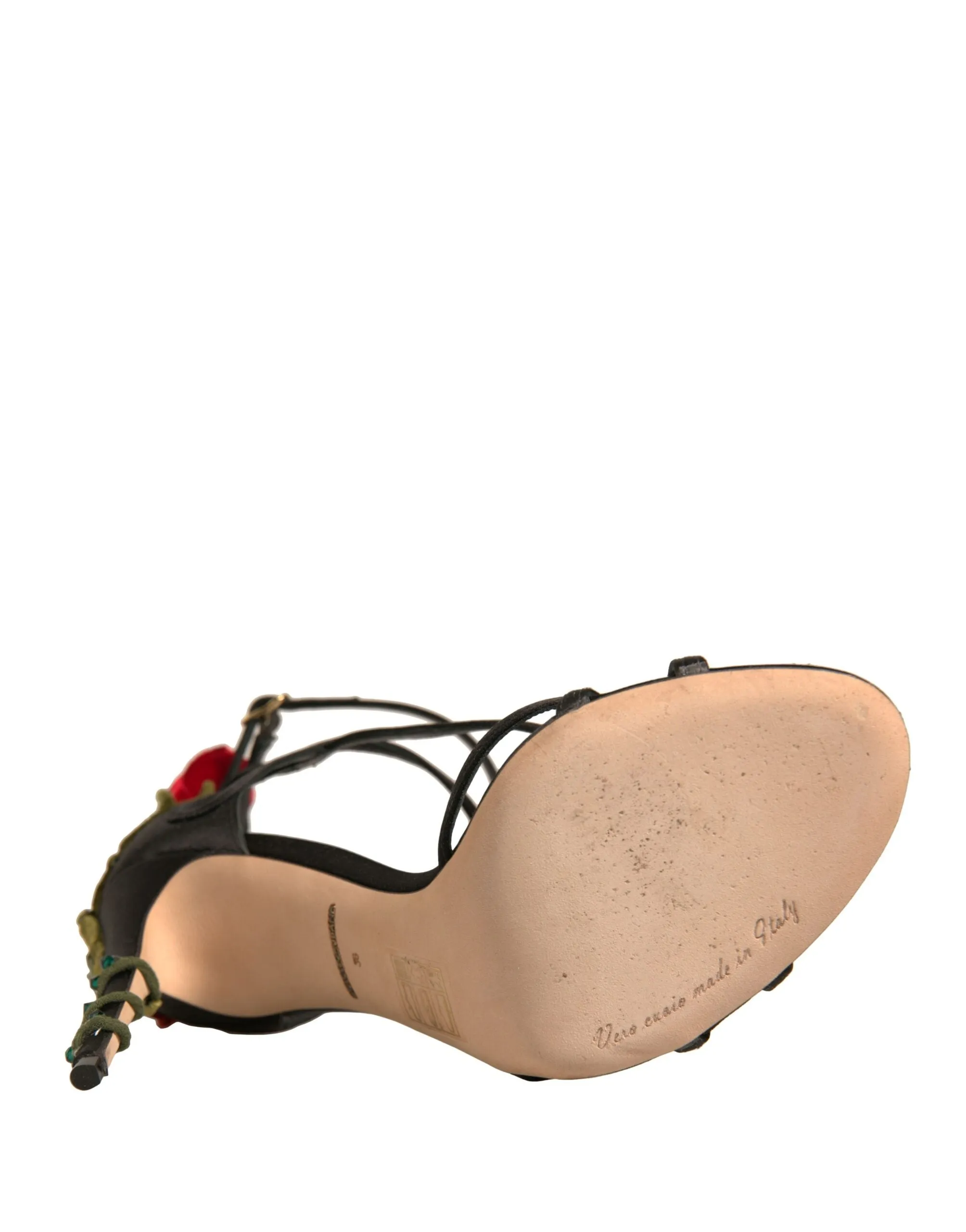 Dolce&Gabbana Women Black Sandals Viscose Floral High Heel Strappy Shoes EUR 38