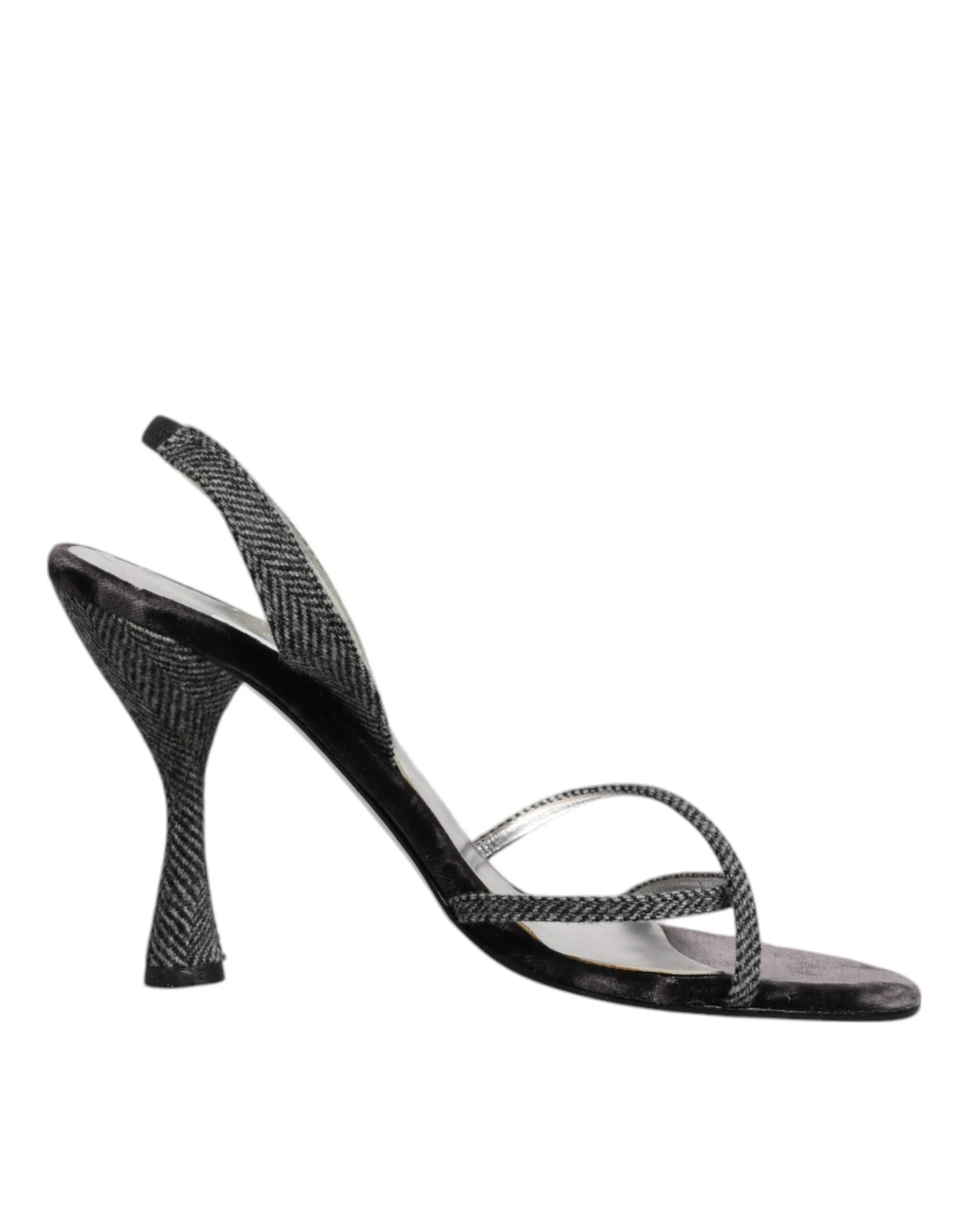 Dolce&Gabbana Women Gray Sandals Leather Chevron Print Strappy Heel Shoes EUR 39