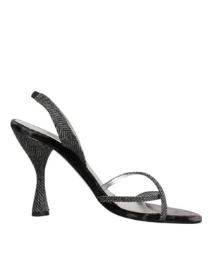 Dolce&Gabbana Women Gray Sandals Leather Chevron Print Strappy Heel Shoes EUR 39