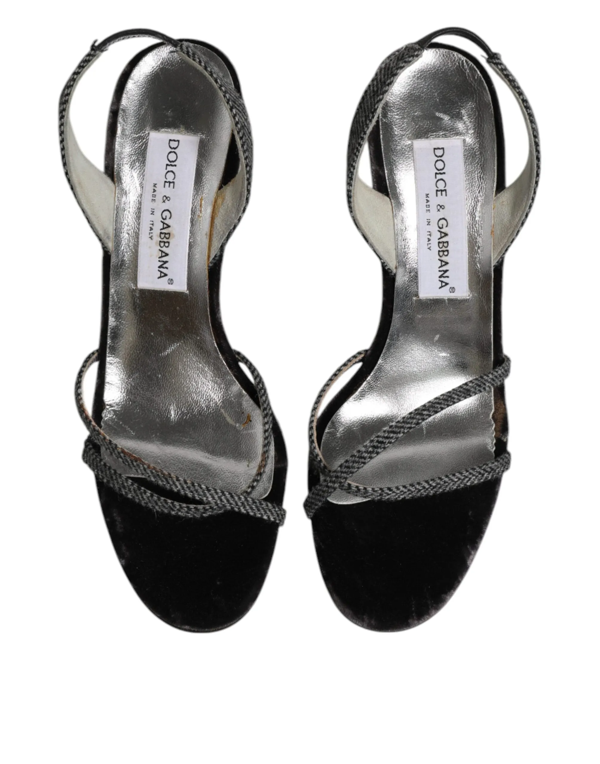 Dolce&Gabbana Women Gray Sandals Leather Chevron Print Strappy Heel Shoes EUR 39